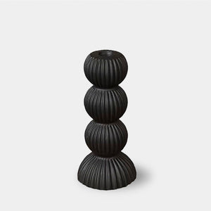 Matte Ceramic Ribbed Candle Holders - Black & White - Small & Large