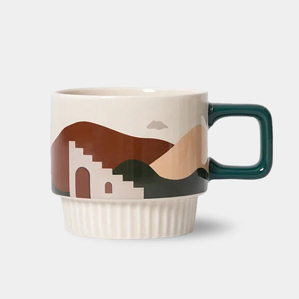 Arizona Ceramic Mugs - 3 Desert / Americana Designs - Cactus, House & Stairs