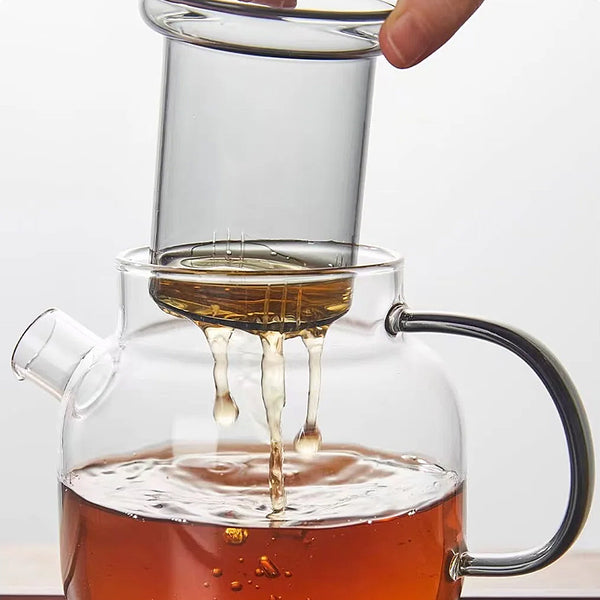 Contemporary Clear & Grey Glass Teapot - 680ml