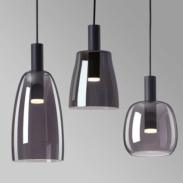 Vetro Glass Pendant LED Lights - Grey & Clear - Small, Medium & Large