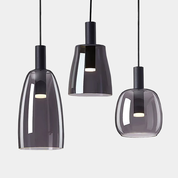 Vetro Glass Pendant LED Lights - Grey & Clear - Small, Medium & Large