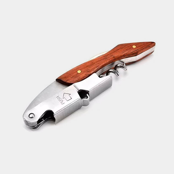 Professional waiters corkscrew & bottle opener - Stainless Steel & Wood