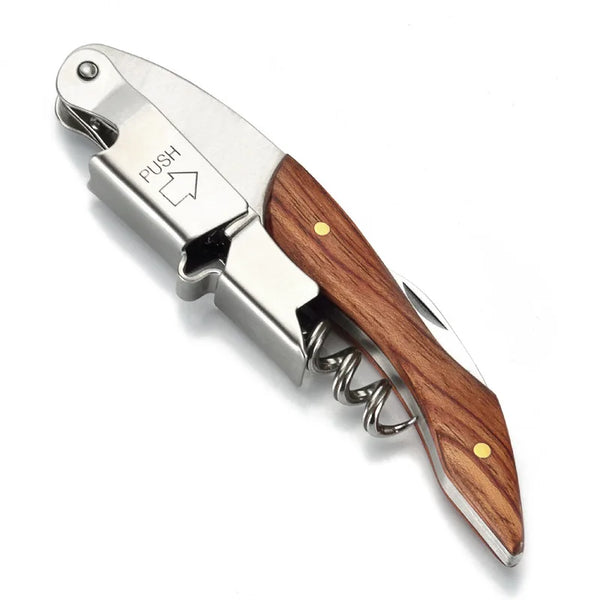 Professional waiters corkscrew & bottle opener - Stainless Steel & Wood