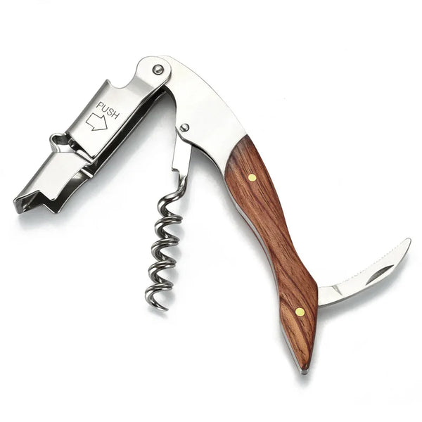 Professional waiters corkscrew & bottle opener - Stainless Steel & Wood
