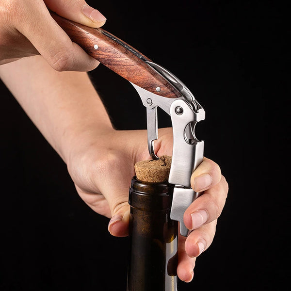 Professional waiters corkscrew & bottle opener - Stainless Steel & Wood