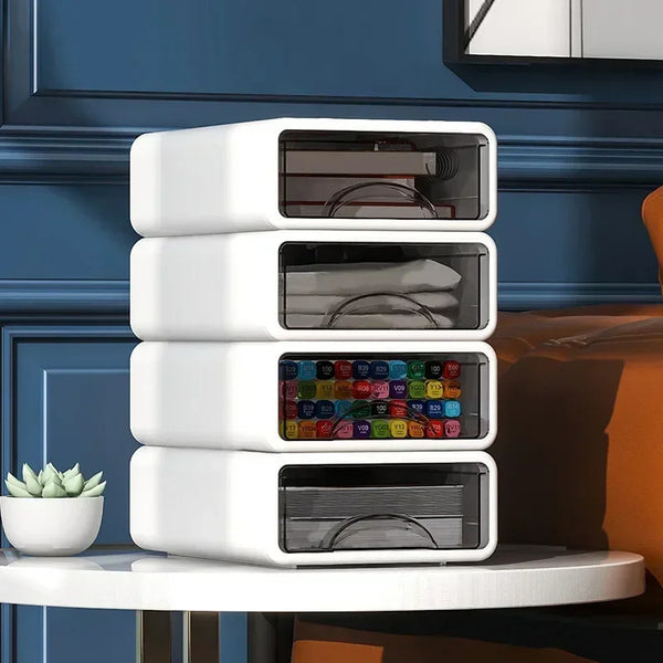 White and Grey Stackable Desk Organiser Drawers - Small & Large