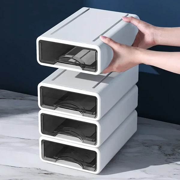 White and Grey Stackable Desk Organiser Drawers - Small & Large