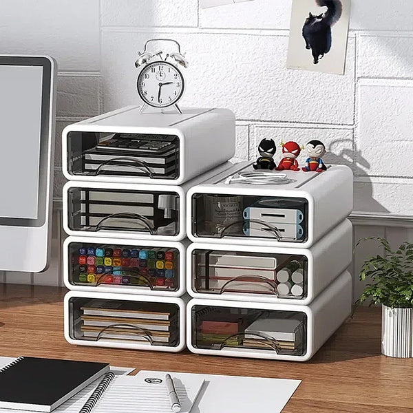 White and Grey Stackable Desk Organiser Drawers - Small & Large