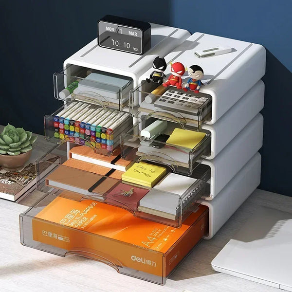 White and Grey Stackable Desk Organiser Drawers - Small & Large