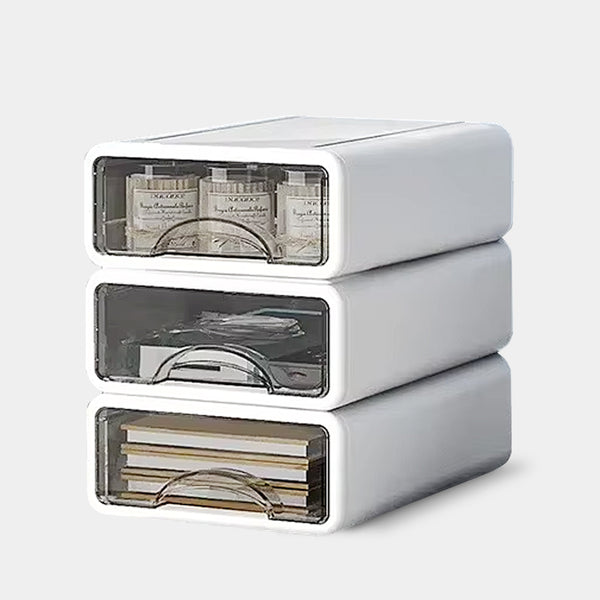 White and Grey Stackable Desk Organiser Drawers - Small & Large