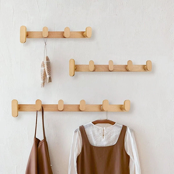 Multi Wooden L Wall Hooks - 3, 4, 5, 6 Hooks - Beech