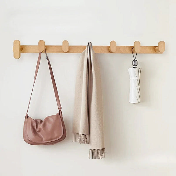 Multi Wooden L Wall Hooks - 3, 4, 5, 6 Hooks - Beech