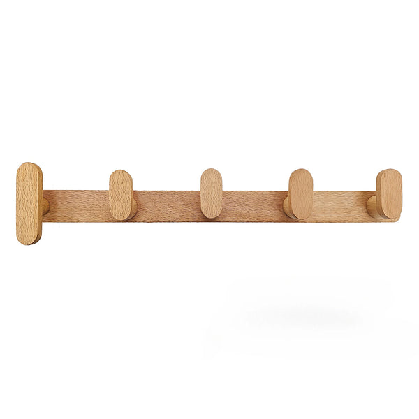 Multi Wooden L Wall Hooks - 3, 4, 5, 6 Hooks - Beech
