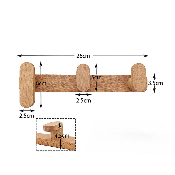 Multi Wooden L Wall Hooks - 3, 4, 5, 6 Hooks - Beech