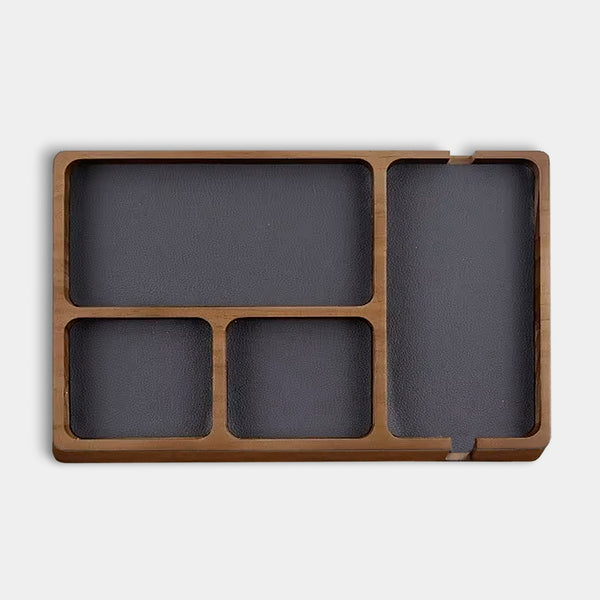 Modern Wood & Leather Desktop Trinket Tray Storage