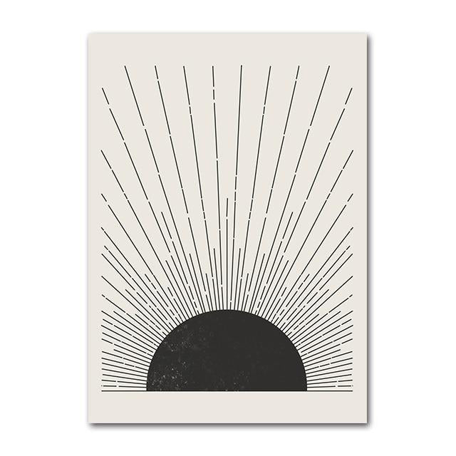 Black and White Graphic Sun Art Prints - Mid Century Style