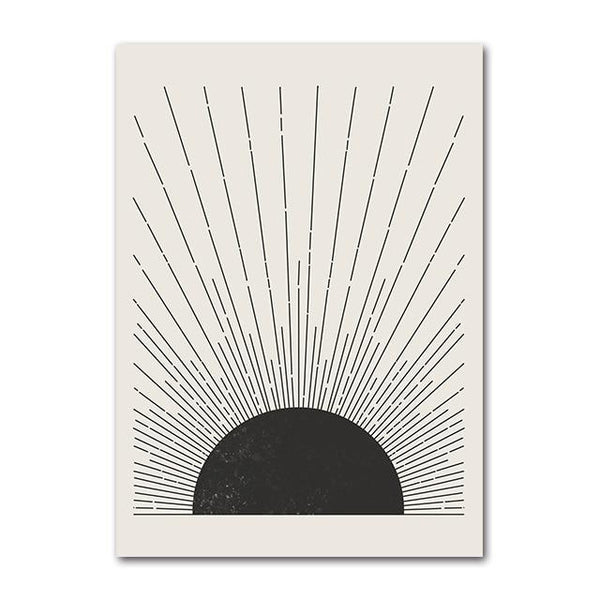 Black and White Graphic Sun Art Prints - Mid Century Style