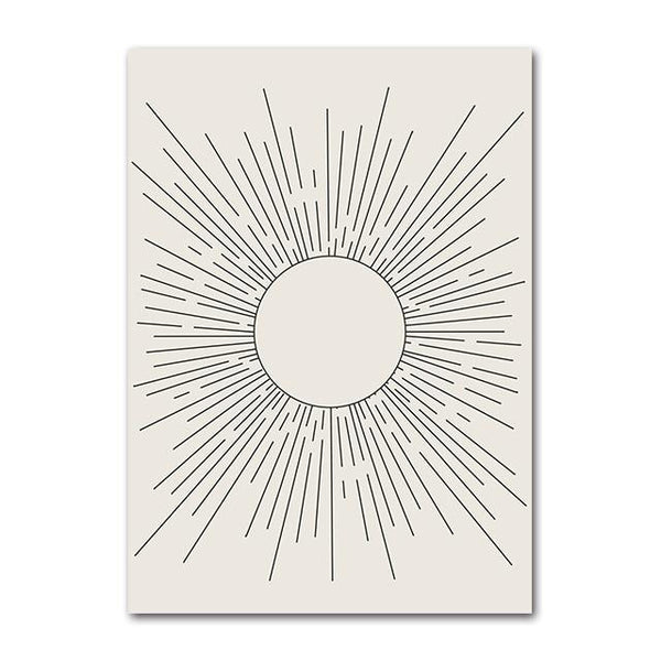 Black and White Graphic Sun Art Prints - Mid Century Style