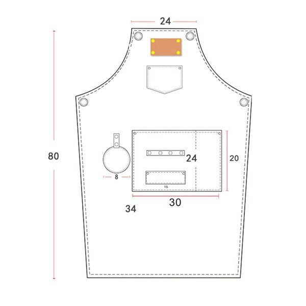 Canvas chefs apron with leather straps, loop, pockets - Grey, Blue, Green, Brown