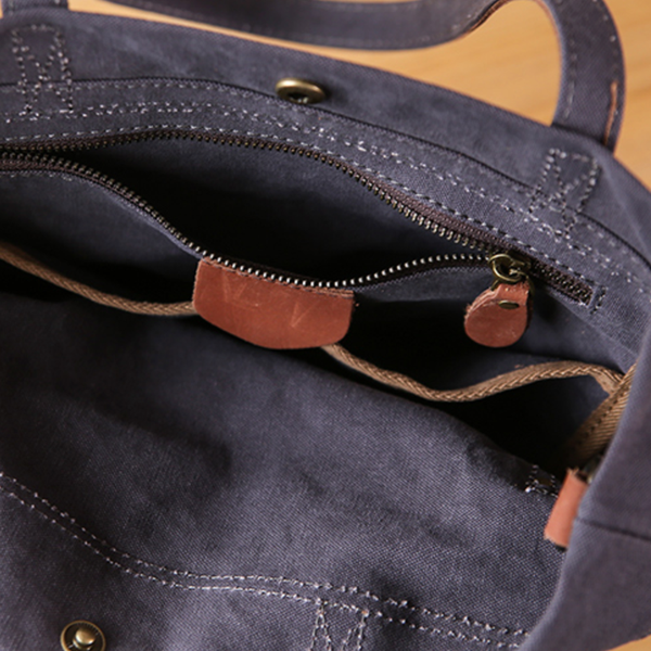 Canvas and leather premium shopper tote bag - Grey, Khaki, Off White