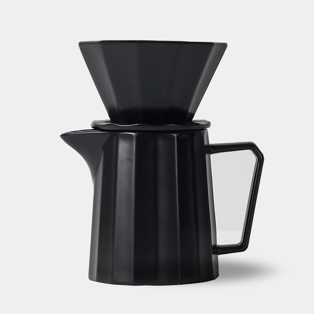 Contemporary ceramic ribbed drip pourover coffee set - Black & White - 400ml