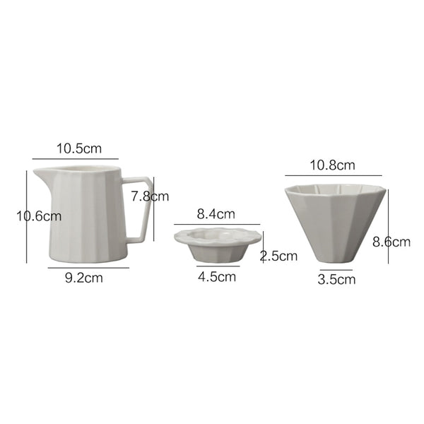Contemporary ceramic ribbed drip pourover coffee set - Black & White - 400ml