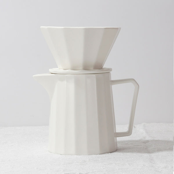Contemporary ceramic ribbed drip pourover coffee set - Black & White - 400ml