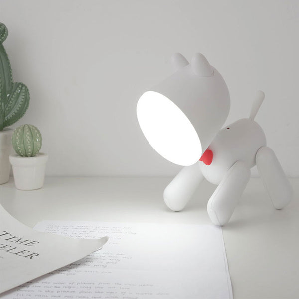 Portable USB rechargeable puppy bedroom night light lamp - White, Brown