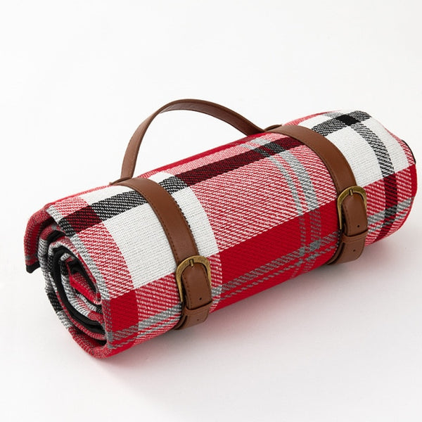 Check Picnic Blankets with Leather Carry Straps - black, red, yellow, blue, multi colour Gingham