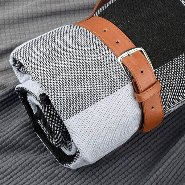 Check Picnic Blankets with Leather Carry Straps - black, red, yellow, blue, multi colour Gingham