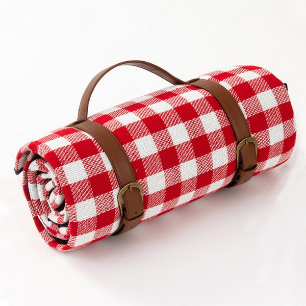 Check Picnic Blankets with Leather Carry Straps - black, red, yellow, blue, multi colour Gingham