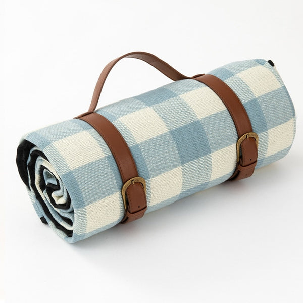 Check Picnic Blankets with Leather Carry Straps - black, red, yellow, blue, multi colour Gingham