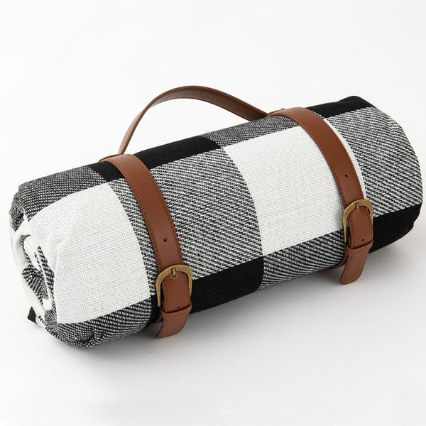 Check Picnic Blankets with Leather Carry Straps - black, red, yellow, blue, multi colour Gingham