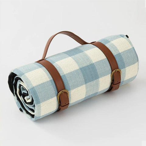 Check Picnic Blankets with Leather Carry Straps - black, red, yellow, blue, multi colour Gingham