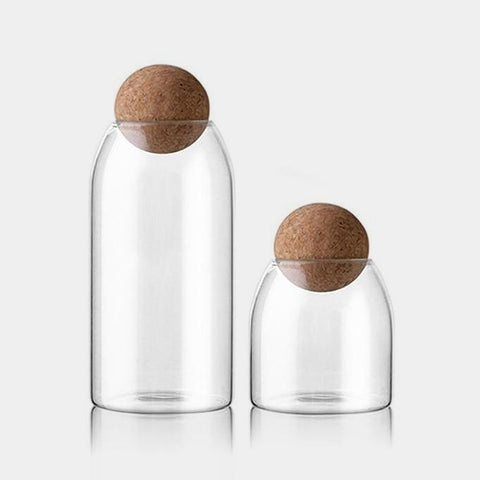 Modern Kitchen Cork Ball Glass Storage Jars - Small, Medium, Large