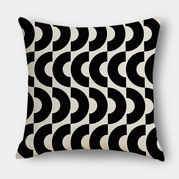 Modern Retro Black and White Circle Linen Cushions