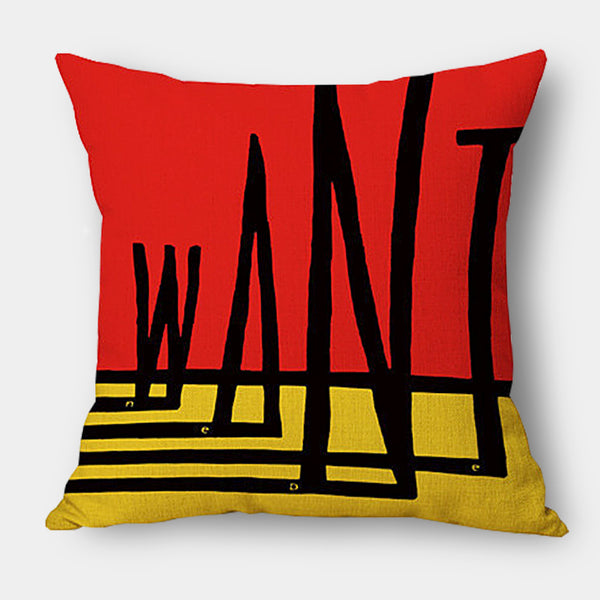Modern Graphic Word Typographic Colour Linen Cushions - 45cm - Red, Yellow