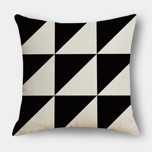 Black and White Modern Graphic Triangle Linen Cushions