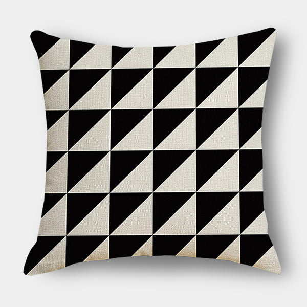 Black and White Modern Graphic Triangle Linen Cushions