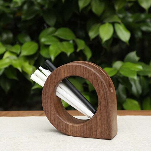 Wooden Contemporary O Pen Holder - Walnut