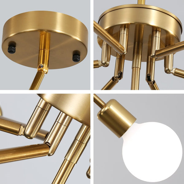 Mid Century Modern Mutli-Angle Gold Sputnik Chandelier Light - Adjustable Height & Shape