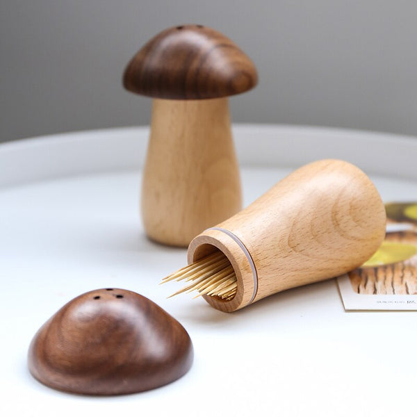 Modern Retro Wooden Mushroom Toothpick Holder & Dispenser