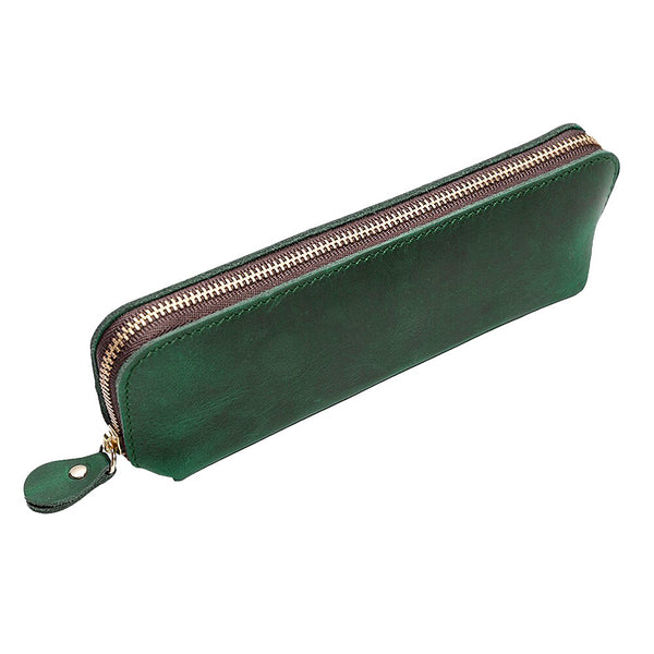Handmade premium leather pen pencil case - Black, Brown, Green, Blue, Red
