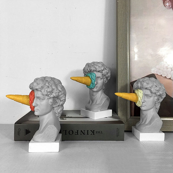 Ice Cream Face David Pop Art Bust Statue - Blue, Red, Yellow