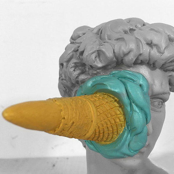 Ice Cream Face David Pop Art Bust Statue - Blue, Red, Yellow