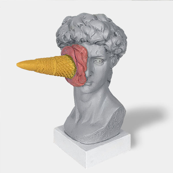 Ice Cream Face David Pop Art Bust Statue - Blue, Red, Yellow