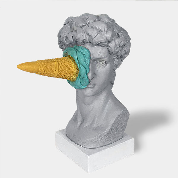 Ice Cream Face David Pop Art Bust Statue - Blue, Red, Yellow