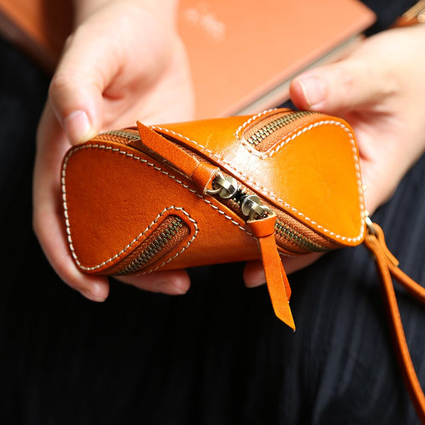 Leather Key Cases With Wrist Strap - black, brown, orange, green, burgundy, red and ox blood red