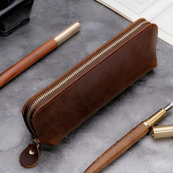 Handmade premium leather pen pencil case - Black, Brown, Green, Blue, Red