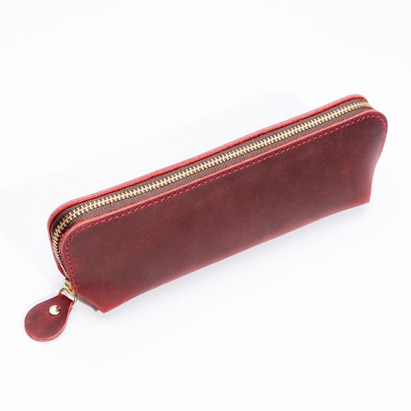 Handmade premium leather pen pencil case - Black, Brown, Green, Blue, Red